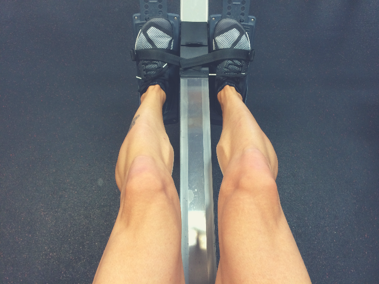 locked into a magnetic rowing machine